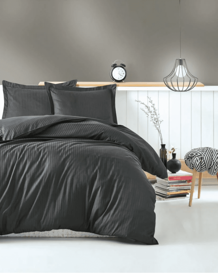 яяяяяяяяяяяяяяяаааааааа11111222 Памук сатен „Elegant Anthracite Stripes“ – 4 части – за спалня - Image 1