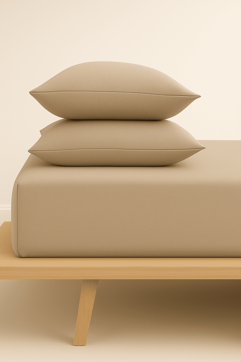 ChatGPT Image Oct 12, 2025, 01_01_54 PM „Топъл бежов“ Долен чаршаф с ластик + 2 калъфки – Памук Ранфорс – за легло 200x200 см - Image 1