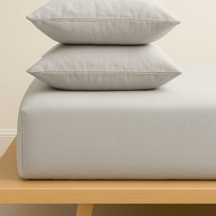 „Светло сив“ Долен чаршаф с ластик + 2 калъфки – Памук Ранфорс – за легло 140x200 см