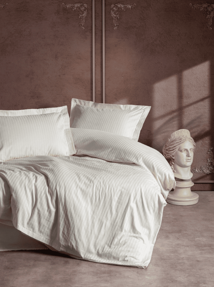 ekru1 Памук сатен “Ekru Lux” Satin Stripe – 4 части – за спалня-Cotton box - Image 1