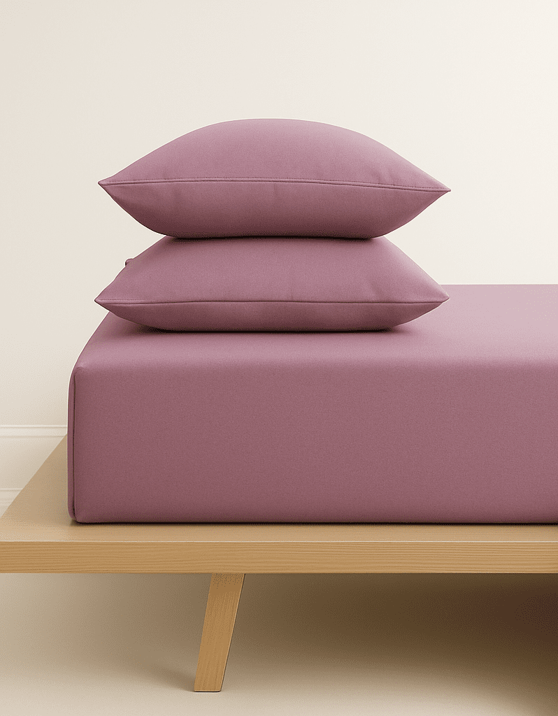 лилавоооо „Лилаво“ Долен чаршаф с ластик + 2 калъфки – Памук Ранфорс – за легло 180x200 см - Image 1