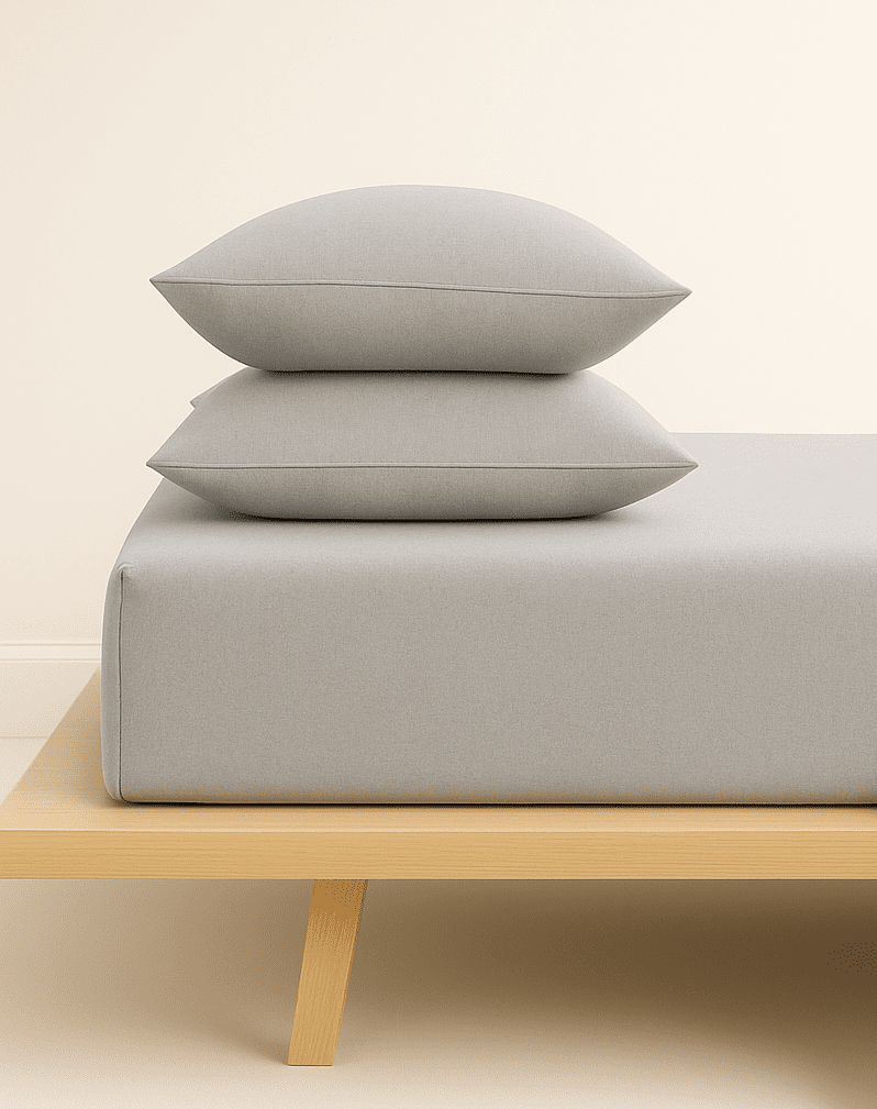 тъмно сиво „Сив“ Долен чаршаф с ластик + 2 калъфки – Памук Ранфорс – за легло 180x200 см - Image 1